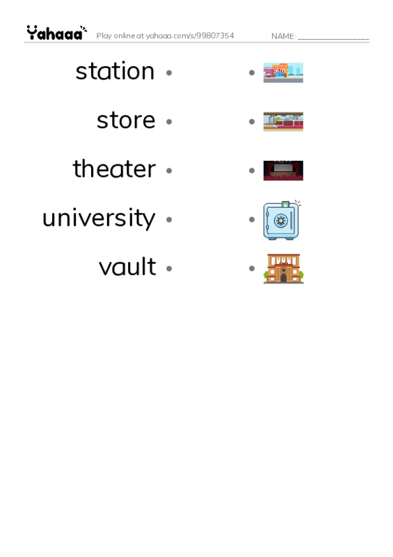 Common Nouns in English: buildings 7 PDF link match words worksheet