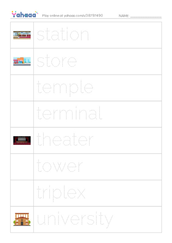 Common Nouns in English: buildings 7 PDF one column image words