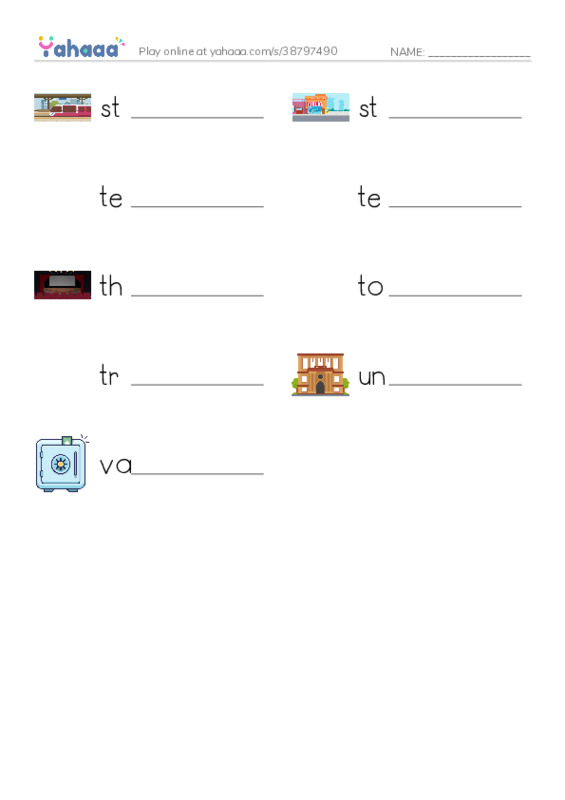 Common Nouns in English: buildings 7 PDF worksheet writing row