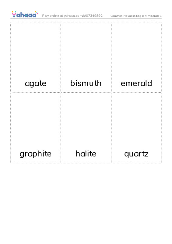 Common Nouns in English: minerals 1 PDF flaschards with images