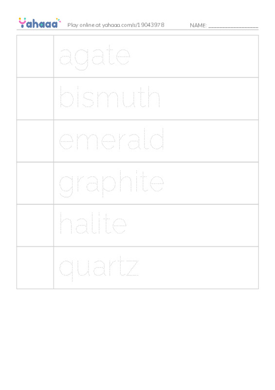 Common Nouns in English: minerals 1 PDF one column image words