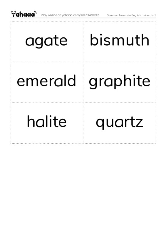 Common Nouns in English: minerals 1 PDF two columns flashcards