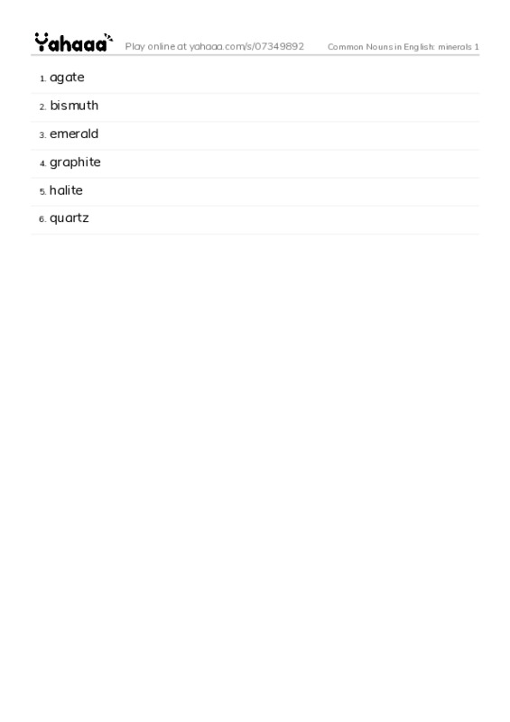 Common Nouns in English: minerals 1 PDF words glossary