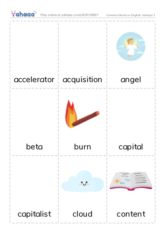 Common Nouns in English: startups 1 PDF flaschards with images