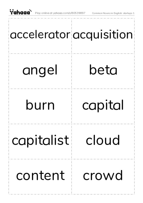 Common Nouns in English: startups 1 PDF two columns flashcards