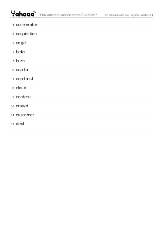 Common Nouns in English: startups 1 PDF words glossary