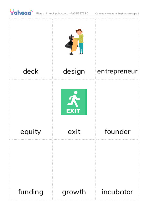 Common Nouns in English: startups 2 PDF flaschards with images
