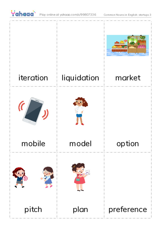 Common Nouns in English: startups 3 PDF flaschards with images