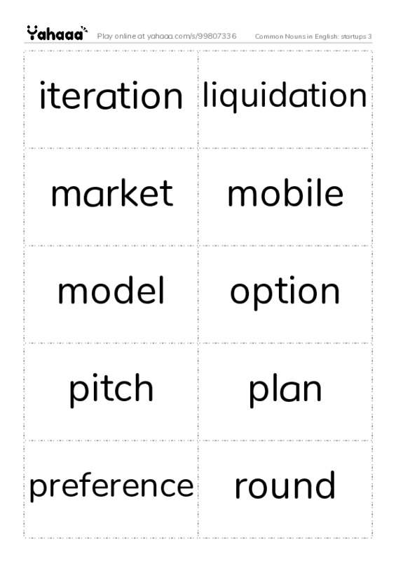 Common Nouns in English: startups 3 PDF two columns flashcards
