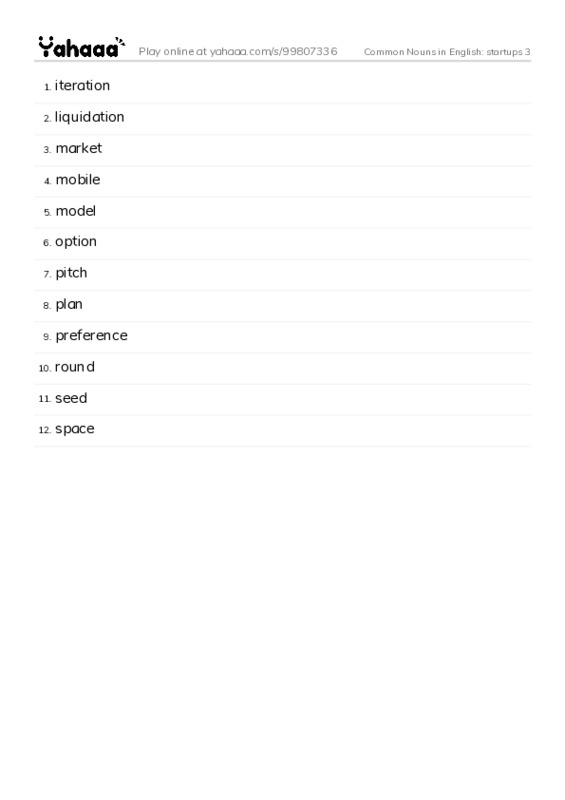 Common Nouns in English: startups 3 PDF words glossary