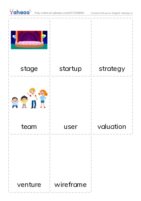 Common Nouns in English: startups 4 PDF flaschards with images