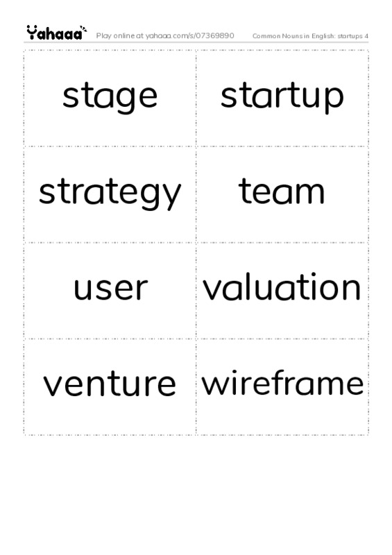 Common Nouns in English: startups 4 PDF two columns flashcards