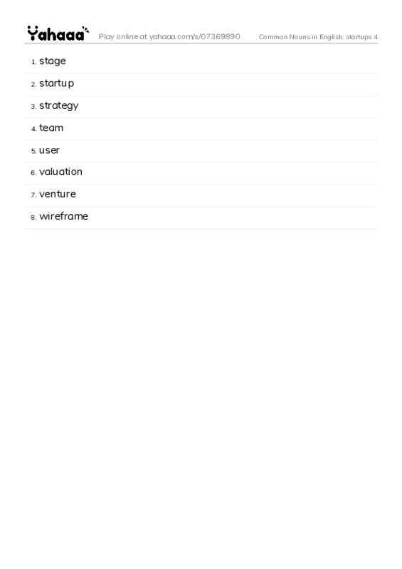 Common Nouns in English: startups 4 PDF words glossary