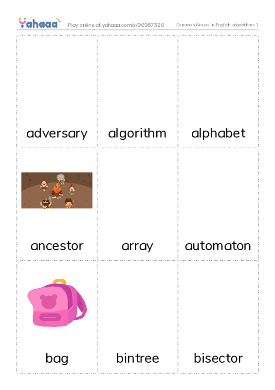 Common Nouns in English: algorithms 1 PDF flaschards with images