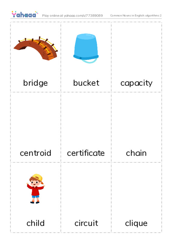 Common Nouns in English: algorithms 2 PDF flaschards with images