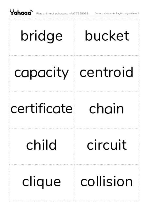 Common Nouns in English: algorithms 2 PDF two columns flashcards