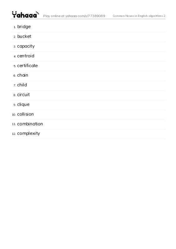 Common Nouns in English: algorithms 2 PDF words glossary