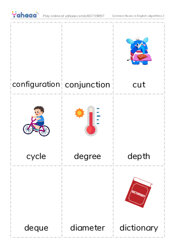 Common Nouns in English: algorithms 3 PDF flaschards with images