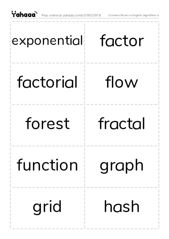 Common Nouns in English: algorithms 4 PDF two columns flashcards