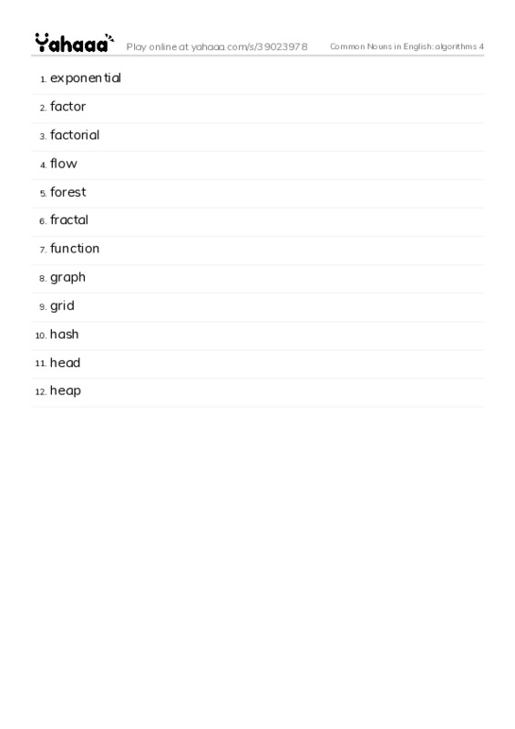 Common Nouns in English: algorithms 4 PDF words glossary