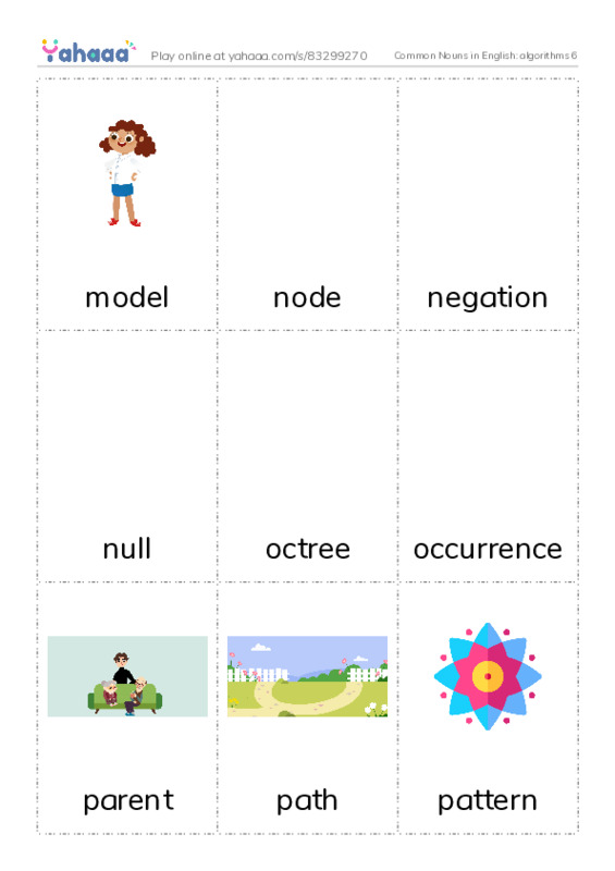 Common Nouns in English: algorithms 6 PDF flaschards with images