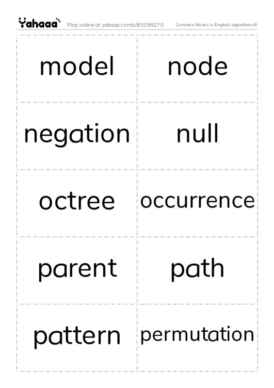 Common Nouns in English: algorithms 6 PDF two columns flashcards