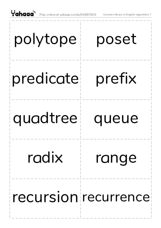 Common Nouns in English: algorithms 7 PDF two columns flashcards