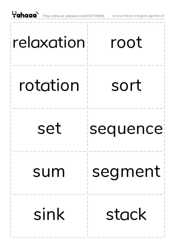 Common Nouns in English: algorithms 8 PDF two columns flashcards