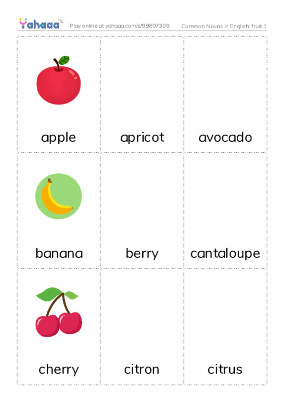 Common Nouns in English: fruit 1 PDF flaschards with images
