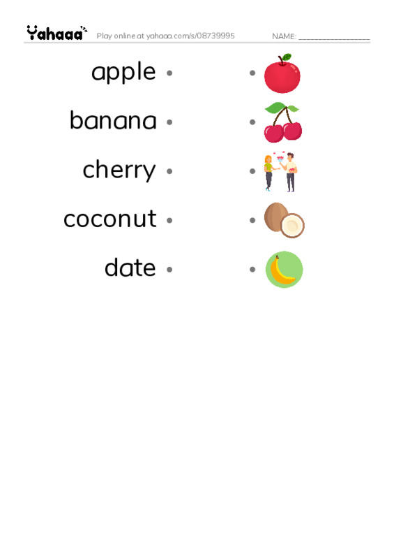 Common Nouns in English: fruit 1 PDF link match words worksheet