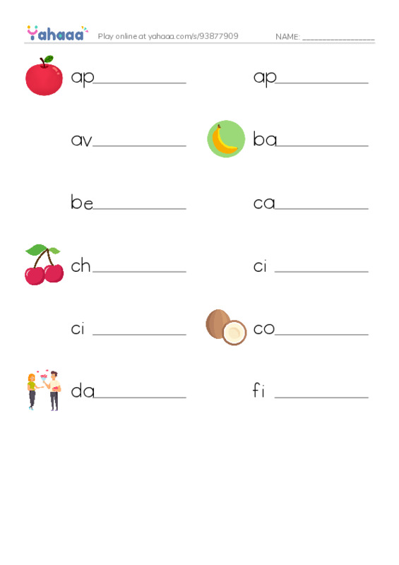 Common Nouns in English: fruit 1 PDF worksheet writing row