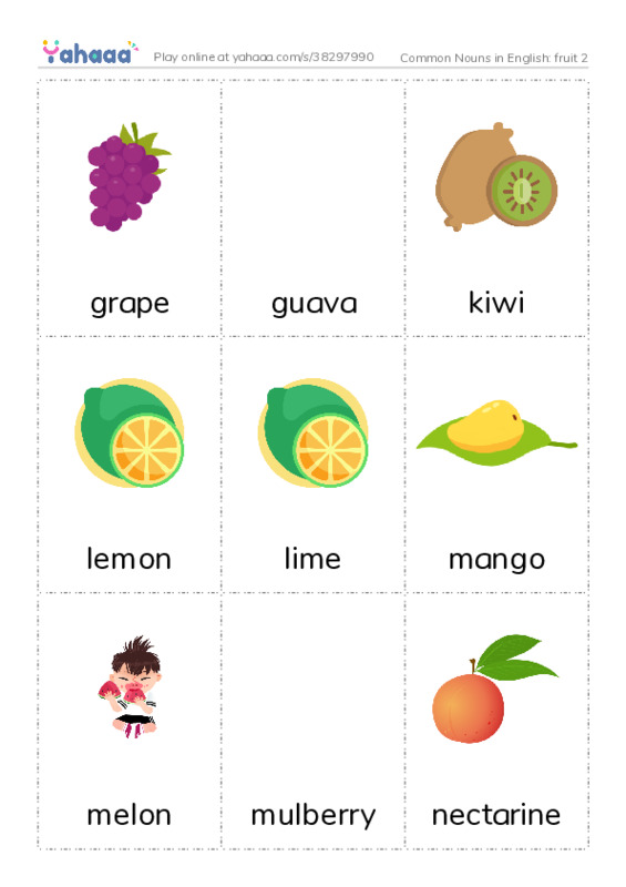 Common Nouns in English: fruit 2 PDF flaschards with images