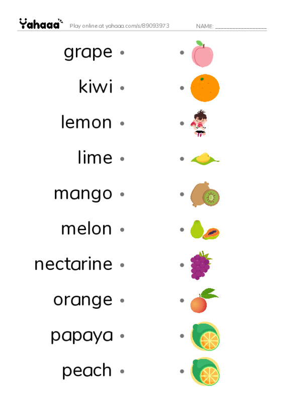 Common Nouns in English: fruit 2 PDF link match words worksheet
