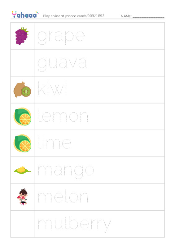 Common Nouns in English: fruit 2 PDF one column image words