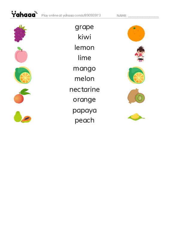 Common Nouns in English: fruit 2 PDF three columns match words