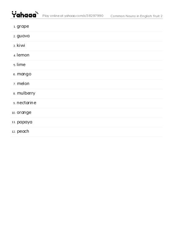 Common Nouns in English: fruit 2 PDF words glossary