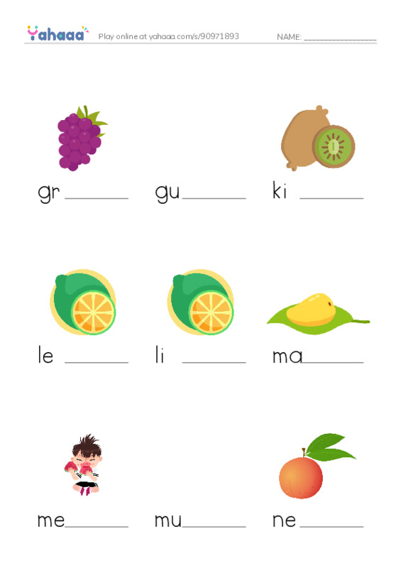 Common Nouns in English: fruit 2 PDF worksheet to fill in words gaps