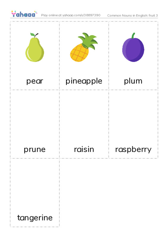 Common Nouns in English: fruit 3 PDF flaschards with images