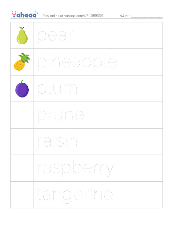 Common Nouns in English: fruit 3 PDF one column image words