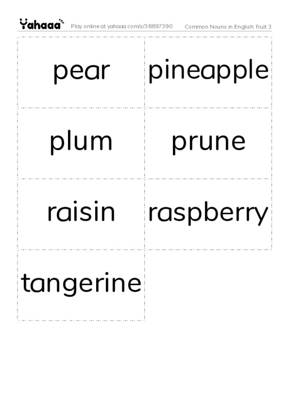 Common Nouns in English: fruit 3 PDF two columns flashcards