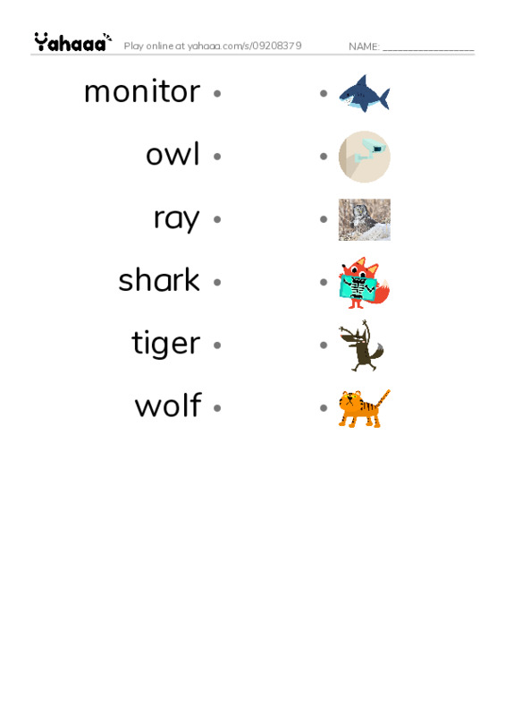 Common Nouns in English: apex predators 3 PDF link match words worksheet