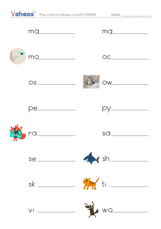 Common Nouns in English: apex predators 3 PDF worksheet writing row