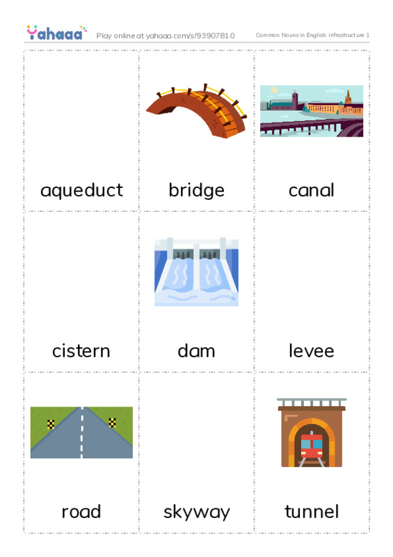 Common Nouns in English: infrastructure 1 PDF flaschards with images