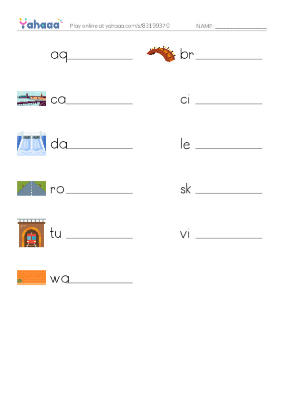 Common Nouns in English: infrastructure 1 PDF worksheet writing row