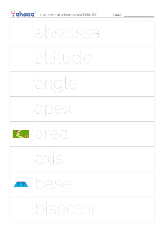 Common Nouns in English: geometry 1 PDF one column image words