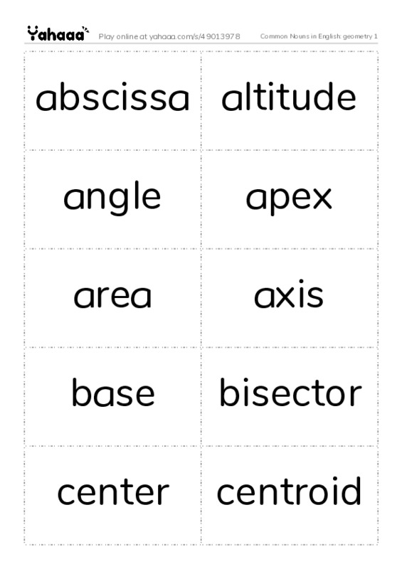Common Nouns in English: geometry 1 PDF two columns flashcards