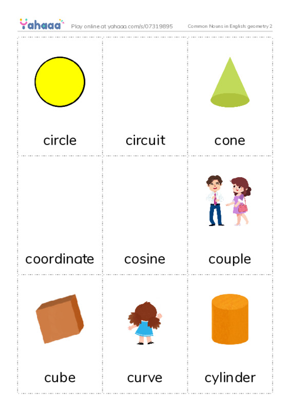 Common Nouns in English: geometry 2 PDF flaschards with images
