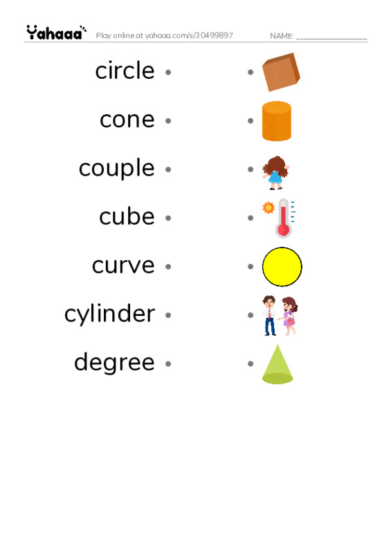 Common Nouns in English: geometry 2 PDF link match words worksheet