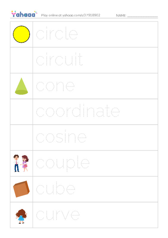 Common Nouns in English: geometry 2 PDF one column image words