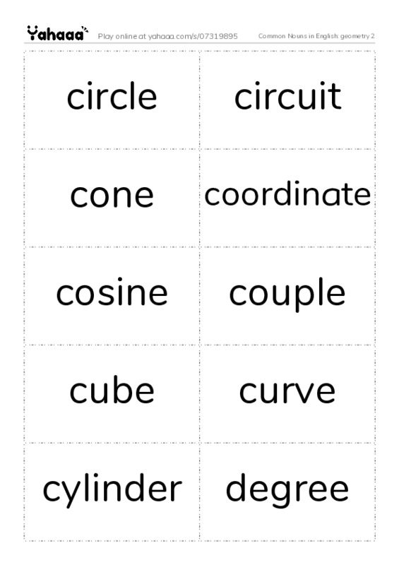 Common Nouns in English: geometry 2 PDF two columns flashcards